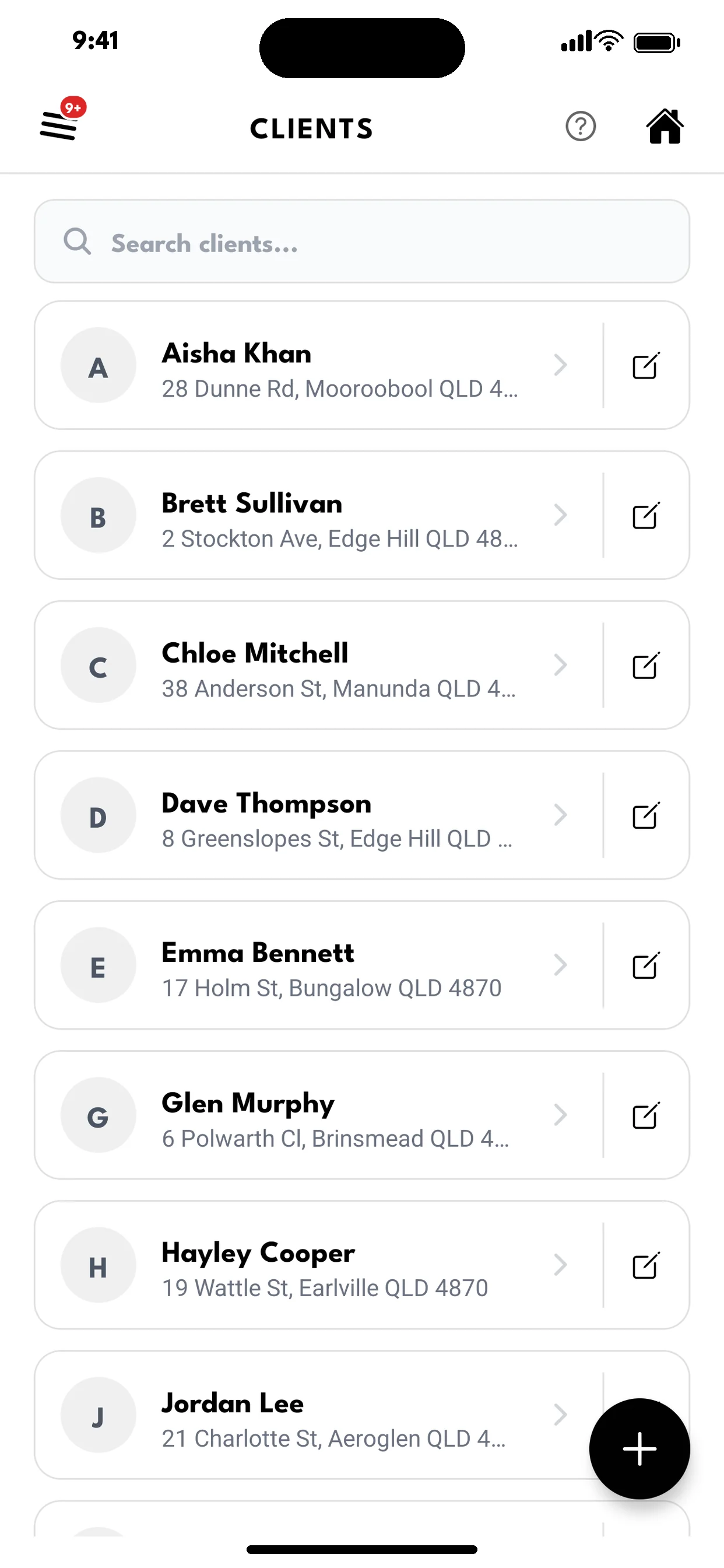 Searchable list of clients and their addresses